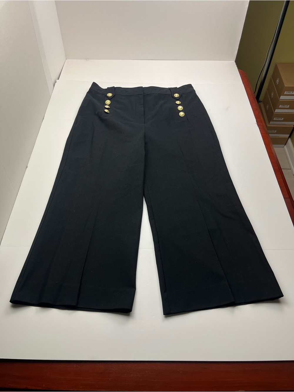 Derek Lam 10 Crosby Wide Leg Cropped Sailor Trouser Pant Womens 18 Black Stretch